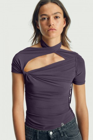 Camiseta Coperni Asymmetric Mujer Vino | 72148359