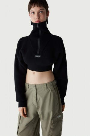 Camiseta Coperni Half-Zip Boxy Cropped Mujer Negros | 93412759