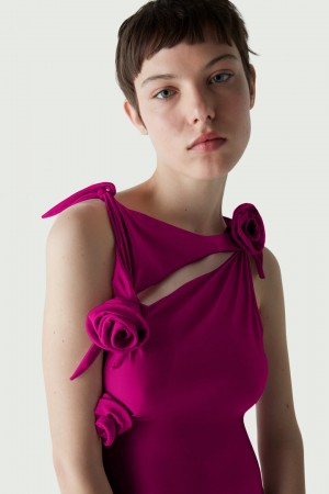 Vestido Coperni Asymmetric Flower Gown Mujer Fucsia | 24768539