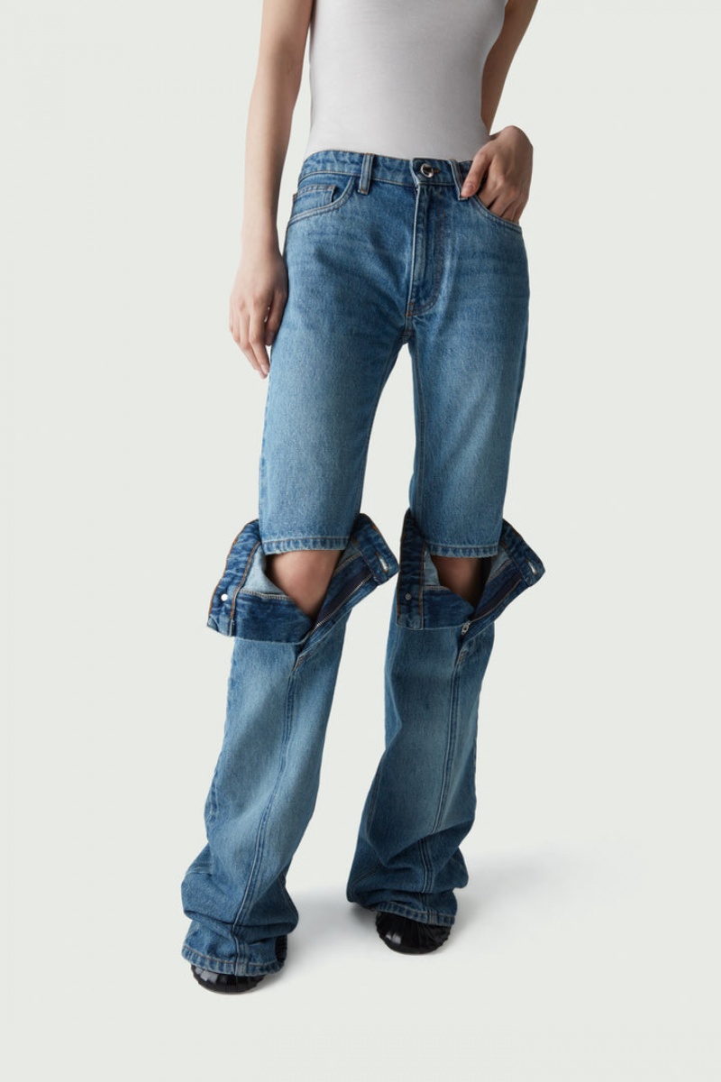 Jeans Coperni Open Knee Jeans Mujer Azules | 67921849