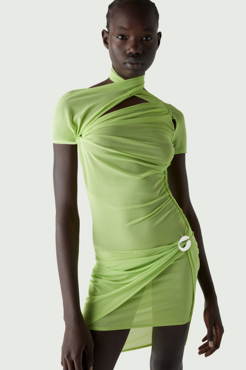 Vestido Coperni Asymmetric Draped Mesh Mujer Verdes | 78350969